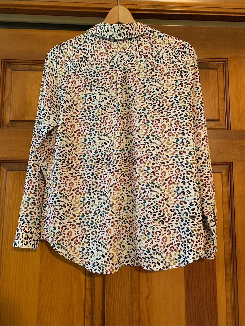 Apt. 9 Cream Button-Up Shirt with Multicolor Leopard Spots